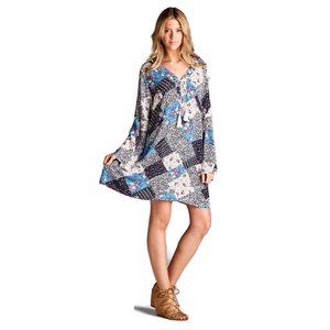 Velzera Floral Patchwork Print Dress, Blue